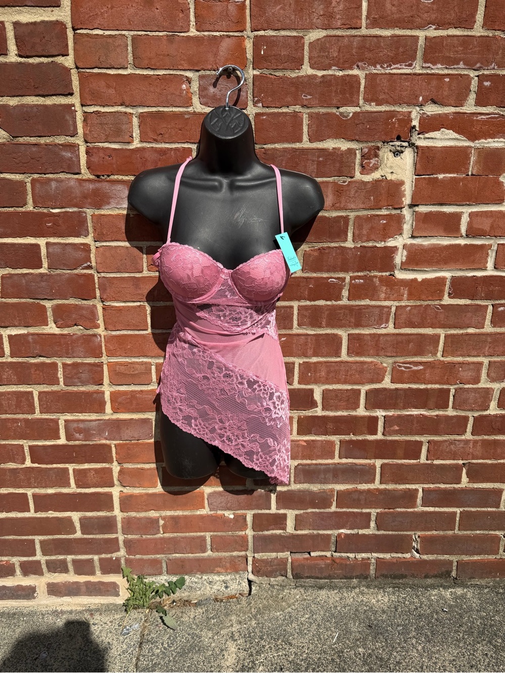 Pink Lace Chemise with Asymmetrical Hem - Picture 2 of 3